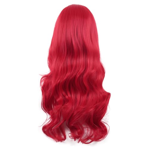 MapofBeauty 28 Inch/70 cm Cosplay Long Wavy Curly Synthetic fiber Anime Fashion Party Hair Wig (Bright Red)