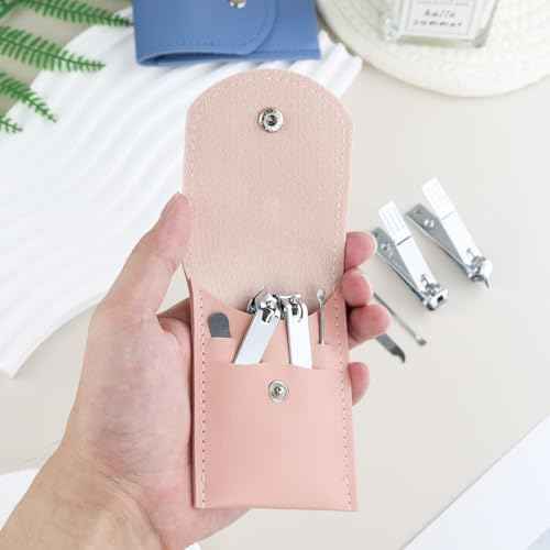10 Sets Finger Nail Clipper Set Bulk,4 in 1 Adult Stainless Steel Travel Manicure Kit with Case Individually Wrapped Nail Clippers Bulk for Homeless,Hotel,Charity(2 Colors)