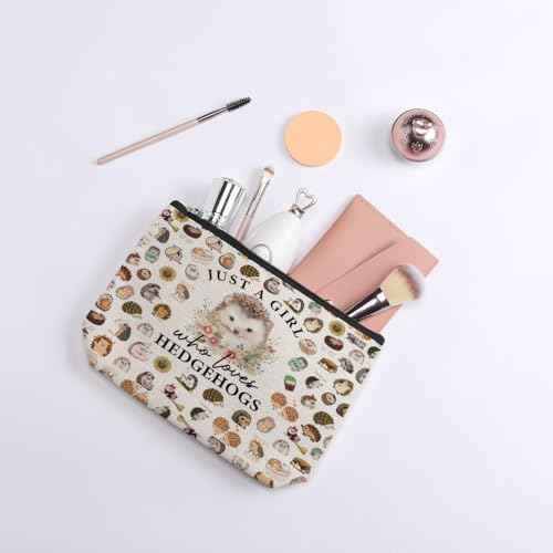 Hedgehog Gifts for Women Girls Hedgehog Makeup Bag Hedgehog Stuff Merch Animal Lover Funny Birthday Christmas Gift for Hedgehog Lovers Daughter Sister Bestie Niece Just A Girl Who Loves Hedgehogs