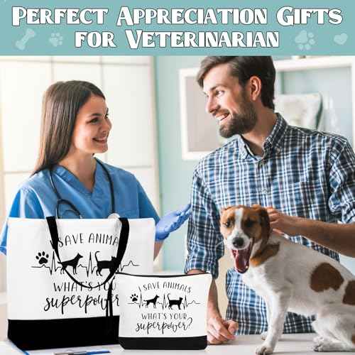 Paterr 2 Pcs Vet Tech Week Gifts Tote Bags Canvas Makeup Bags Veterinary Appreciation Thank Gifts for Vet Tech Assistant Pet Lover