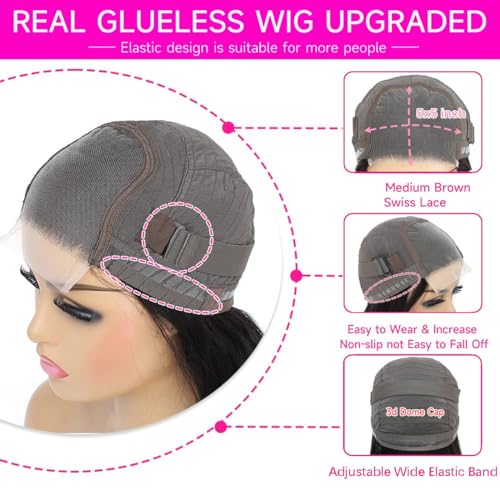 5x5 HD Lace Closure Wigs Human Hair Wear and Go Glueless Wigs Human Hair Pre Plucked Pre Cut with Baby Hair Water Wave Bob Wig Human Hair Curly Wig for Beginners 200 Density 14 Inch