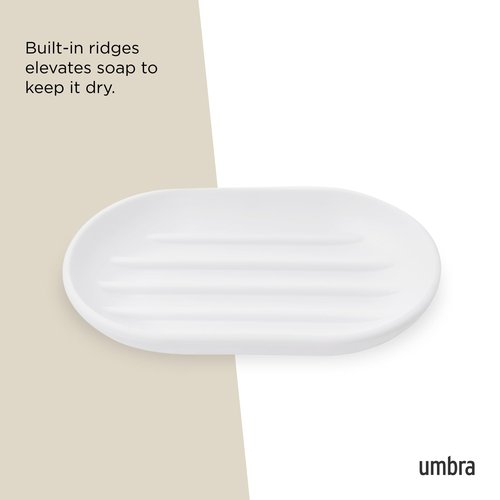 Umbra Touch Dish for Bathroom-Contemporary, Practical Molded Oval Soap Bar Holder for Bath Sink-Nicely Fits Into Amenity Tray-Easy to Clean, Highly Durable, 13 x 9 x 2 cm, White