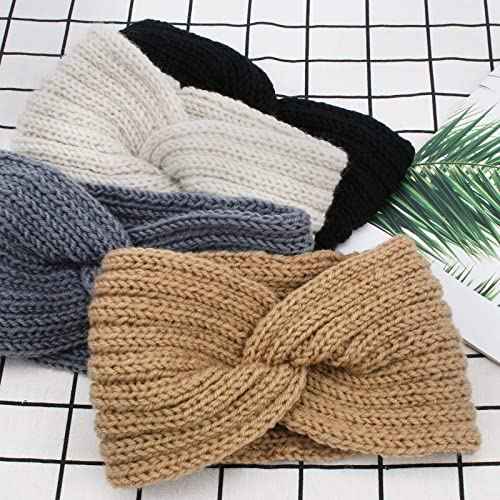 Casoty 4 Pcs Crochet Turban Headband Knitted Knotted Headbands Winter Braided Headbands Cold Weather Warms the Headband Ear Warmer Headband for Women