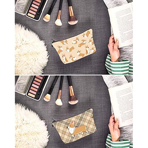 FITINI Makeup Bag Funny,Corgi Dogs Travel Small Cosmetic Bags Organizer for Women Handbag Toiletry Storage Pouch Waterproof Purse,Set of 3
