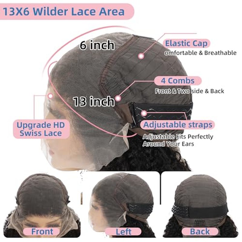 Afro Kinkycurly Wig Human Hair 13x6 Lace Front Wig Kinky Curly100% Real Human Hair Wigs 200 Density 20 Inch True to Length and Density 13x6 Lace Wigs for Women Preplucked Hairline Natural Black Color
