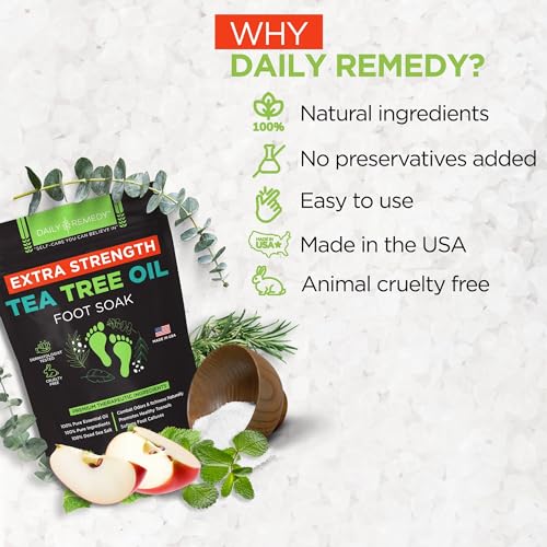 DAILY REMEDY EXTRA STRENGTH Tea Tree Oil Foot Soak w/ Epsom Salt Made in USA Toenails£¬Athlete's Foot£¬Itchy Feet£¬Stubborn Smelly Foot Odor£¬Pedicure Calluses & Soothes Sore Tired Achy Feet 16 oz£¬Black