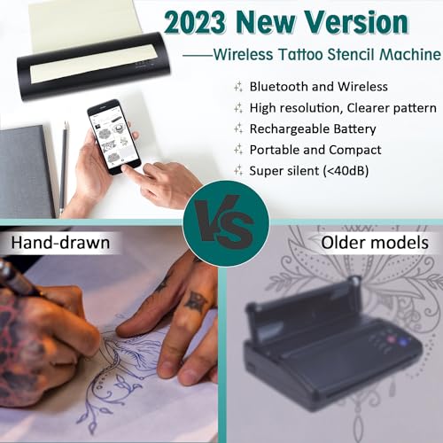 Wireless Tattoo Transfer Stencil Printer, with Storage Case and 10Pcs Transfer Paper, Portable Tattoo Transfer Thermal Copier Machine, Compatible for iOS£¦Android Phone, iPad£¦PC