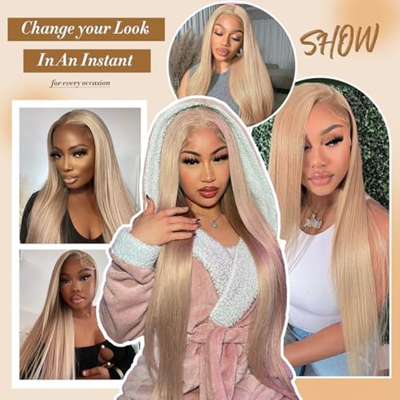 613 Straight Ash Blonde Wig Human Hair, 13x6 HD Lace Front Wigs Human Hair, Glueless & Pre Plucked Human Hair Wig with Baby Hair, 180% Density Ash Blonde Wig (22inch)