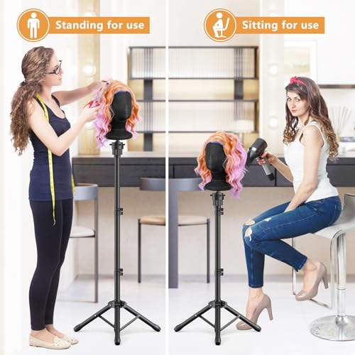 Wig Head Stand 50 Inches, Height Adjustable Tripod Wig Stand, Salon Mannequin Head Stand with Anti-Slip Base for Styling, Wig Display Barber Training, Beauty School? (Black)