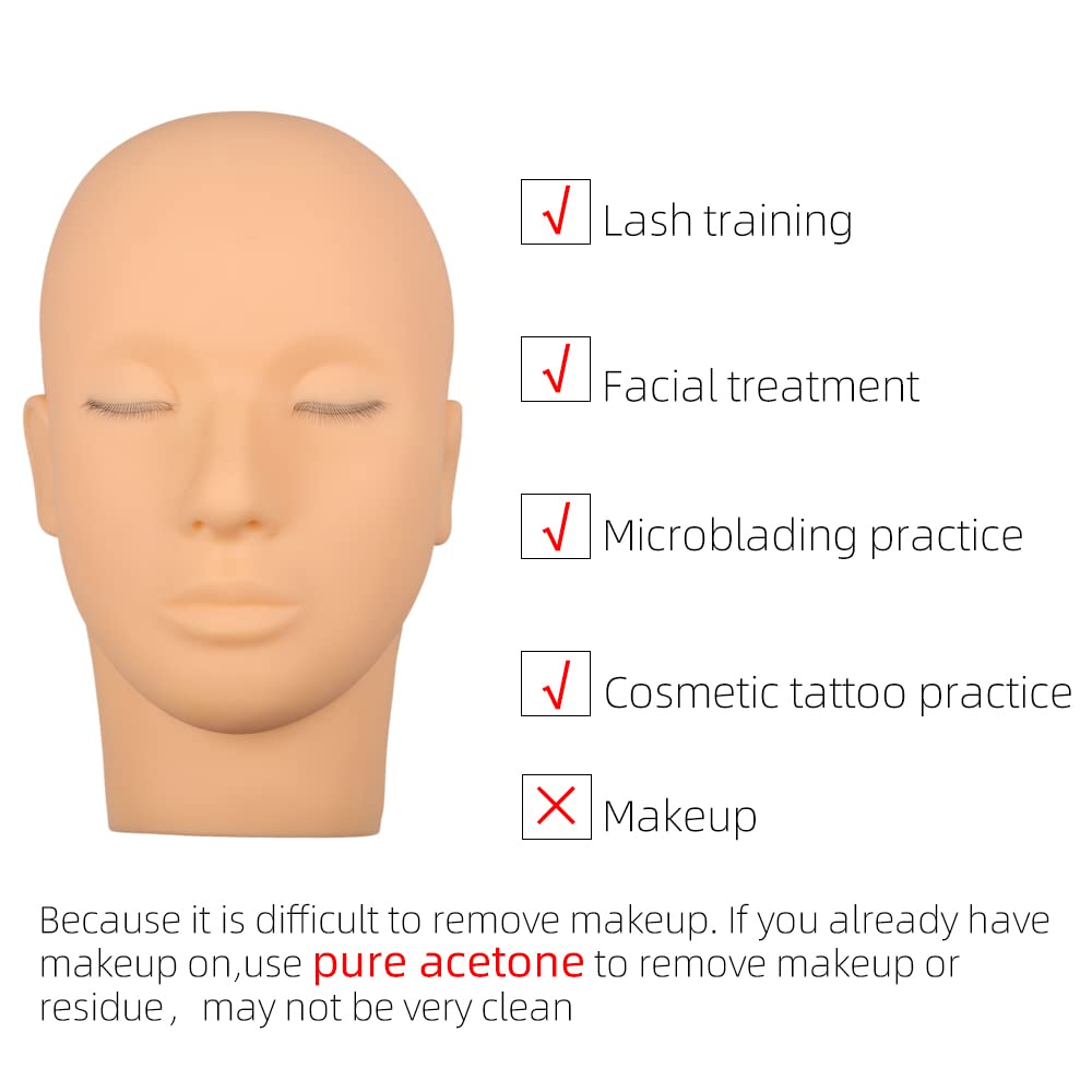 Practice Lash Mannequin Head Flat Head Doll Head Manakin Eyelids for Lash Practice Eyelash Mannequin Doll Face Head Practice Facial Mannequin