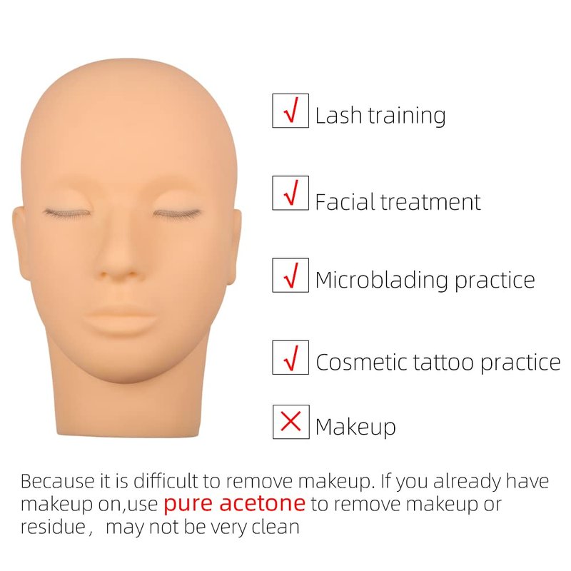 Practice Lash Mannequin Head Flat Head Doll Head Manakin Eyelids for Lash Practice Eyelash Mannequin Doll Face Head Practice Facial Mannequin
