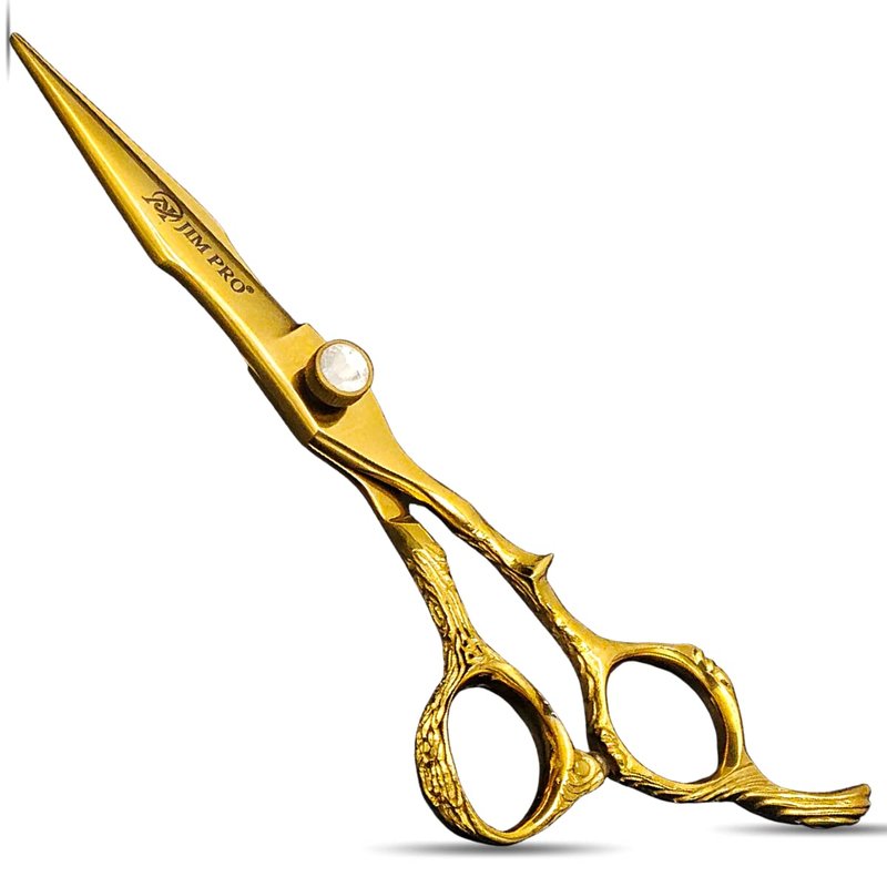 JIM PRO Professional Quality Barber Scissor - Hair Cutting Scissors, Professional Japanese 440C Stainless Steel Barber Hair Scissors With Dragon Handle, for Both Salon and Home Use 6.5" (GOLDEN-440C)