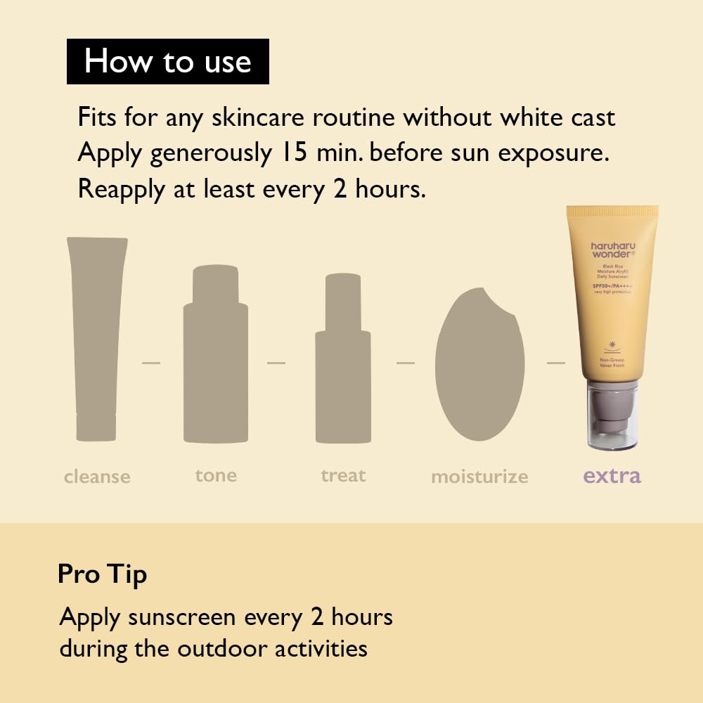 Haruharu Wonder Black Rice Sunscreen - Hydrating Daily SPF 50, Velvet Finish | 1.69fl.oz, Vegan Korean Skincare