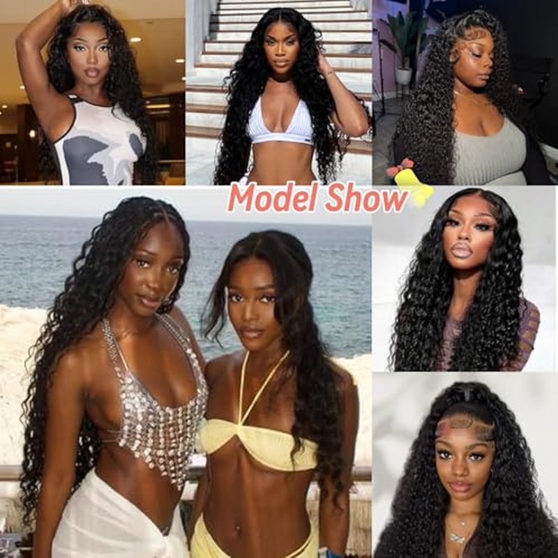 13x6 HD Deep Wave Lace Front Wigs Human Hair Pre Plucked 22 Inch Deep Curly Glueless Wigs for Black Women Lace Frontal Wigs with Baby Hair 180% Density Natural Hairline