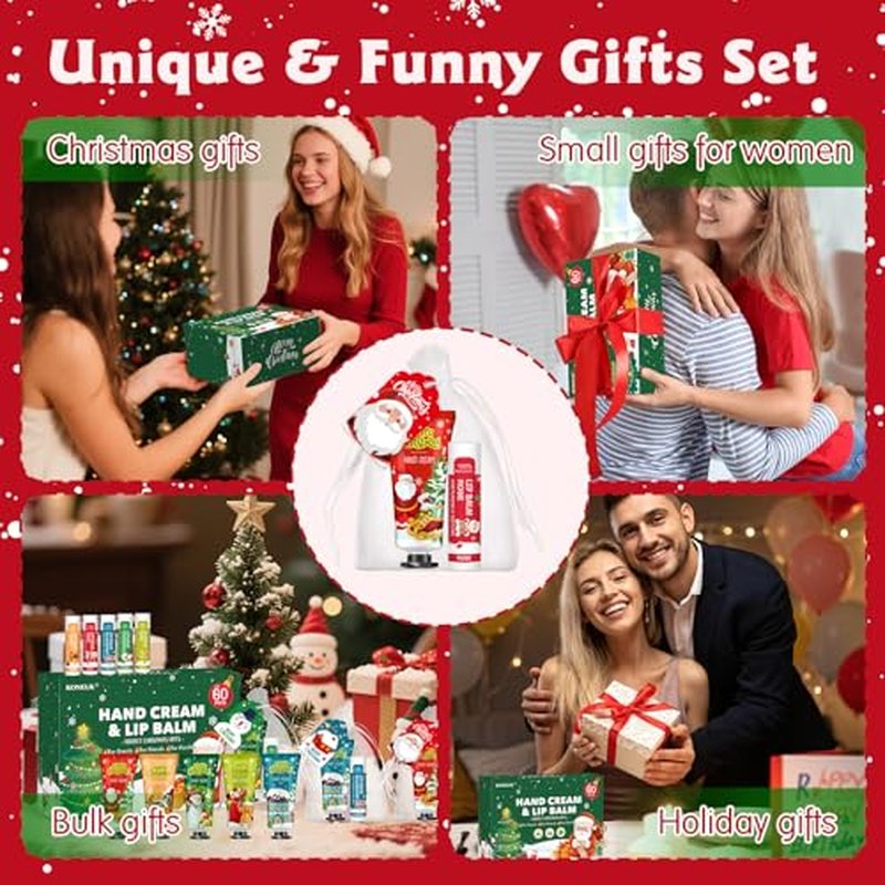 60 Pack Christmas Hand Cream and Lip Balm Set, Stocking Stuffers for Women, Bulk Hand Lotion for Christmas Gifts, Christmas Party Favors, Party Supplies and Christmas Decorations