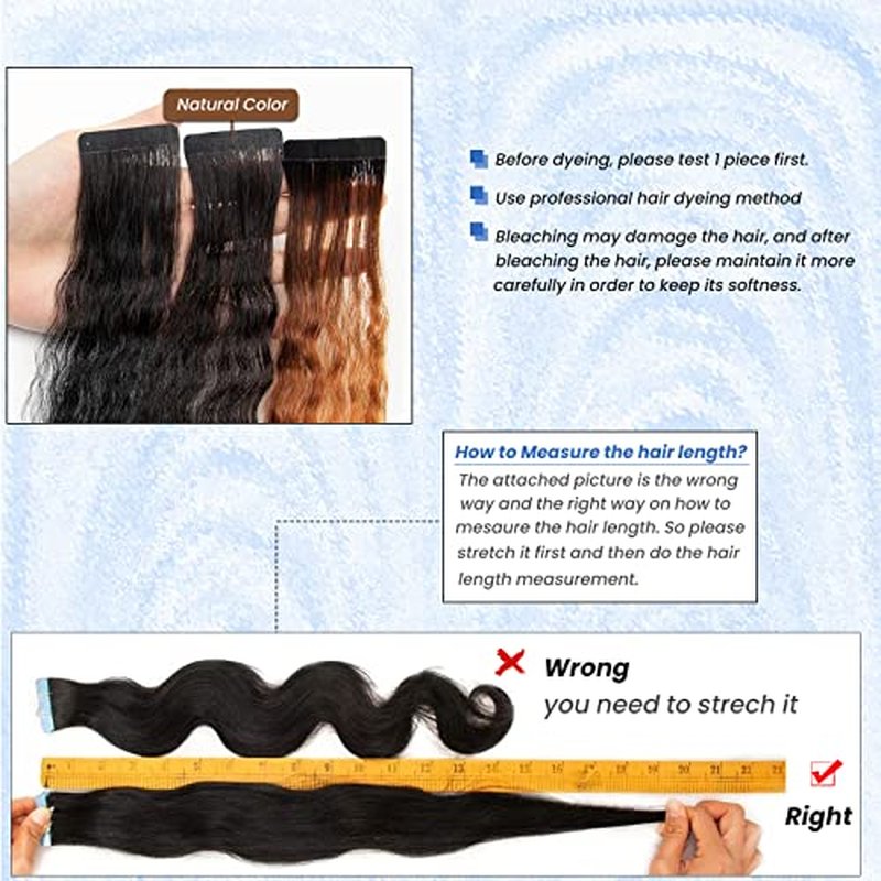 Long Curly Tape in Hair Extensions Natural Color 22 Inch Body Wave Tape in Human Hair Extensions 40PCS 100G Thick and Full Invisible Tape ins Body Wave Real Remy Human Hair Pieces Black