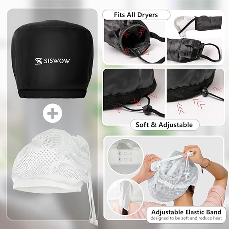Net Plopping Cap for Drying Curly Hair - Hair Dryer Bonnet Diffuser Cap for Curly, Speeds Up Drying Time, Safety Deep Conditioning at Home - Portable, Adjustable for Natural Curly Hair Women