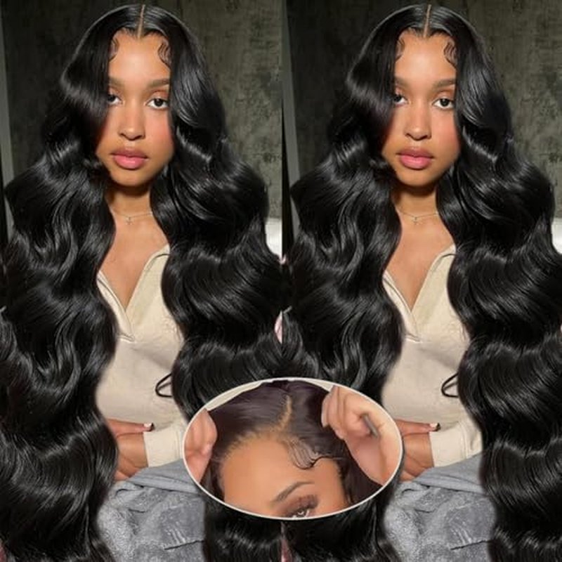 Wear and Go Glueless Bob Wig - Body Wave Lace Front Human Hair Wigs for Black Women - Pre Plucked and Pre Cut 4x4 Lace Closure - No Glue Needed for Beginners (Natural Black Glueless, 30 Inch)