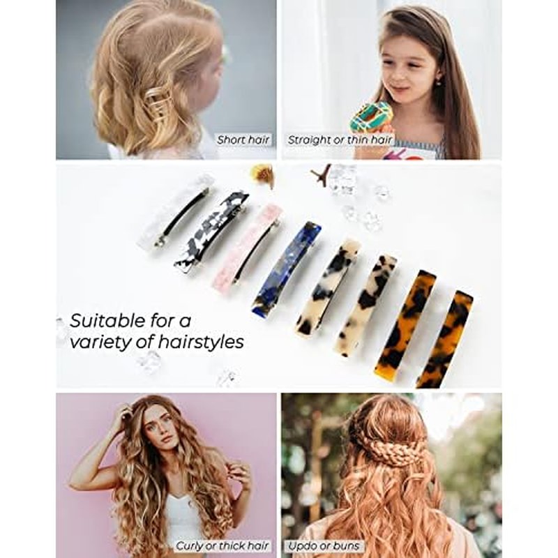 Hair Barrettes for Women, 8 Pcs Barrettes for Fine Thin Thick Hair, 3 Inch Acetate Small Clips Barrette No Slip, French Tortoise Shell Womens Girls Accessories