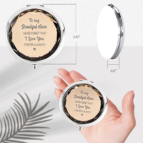 To My Niece Gifts from Aunt, Niece Compact Mirror Champagne, Bracelet Cuff for Birthday Christmas Graduation
