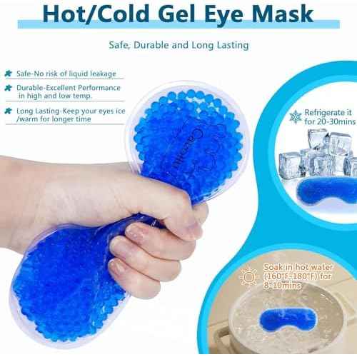 Sleep mask w/Cooling Gel Eye Mask, 2Packs Heated Eye Mask for Sleeping, Reusable Ice Silk Blackout Eye Cover Sleeping Mask for Travel, Home, Office, Yoga, Stocking Stuffers (Black+Pink)