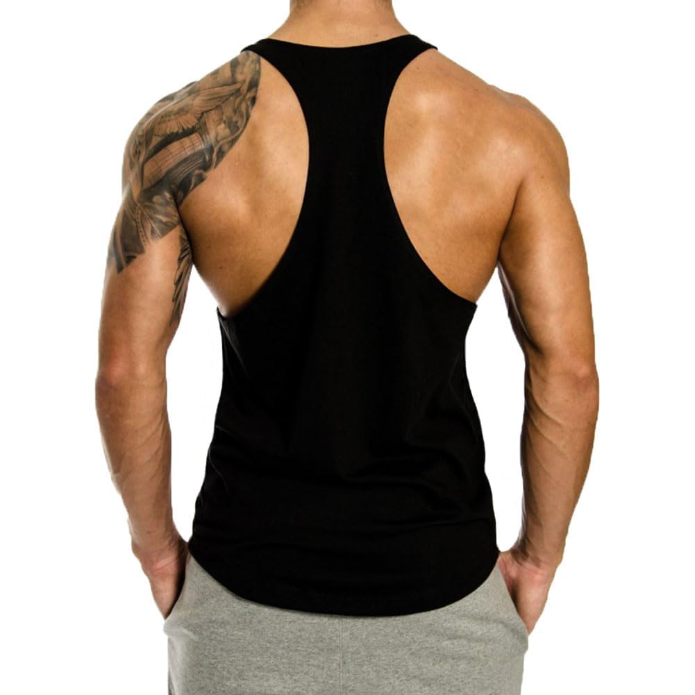 InleaderAesthetics 3 Pack Men's Tank Tops Sleeveless Shirts Y-Back Gym Workout Stringer Tank Tops Bodybuilding Fitness T-Shirts - BK+WT+GY-L