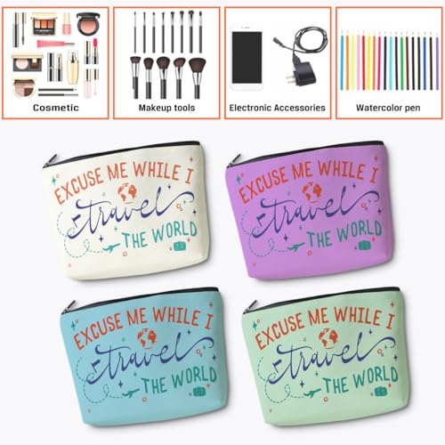 4 pcs Funny Travel Gifts for Women Makeup Bag Travel Essentials Cosmetic Bag Traveling Toiletry Bags Flight Vacation Gifts for Bestie Mom Sister Girls Trip Birthday Graduation Friendship Christmas