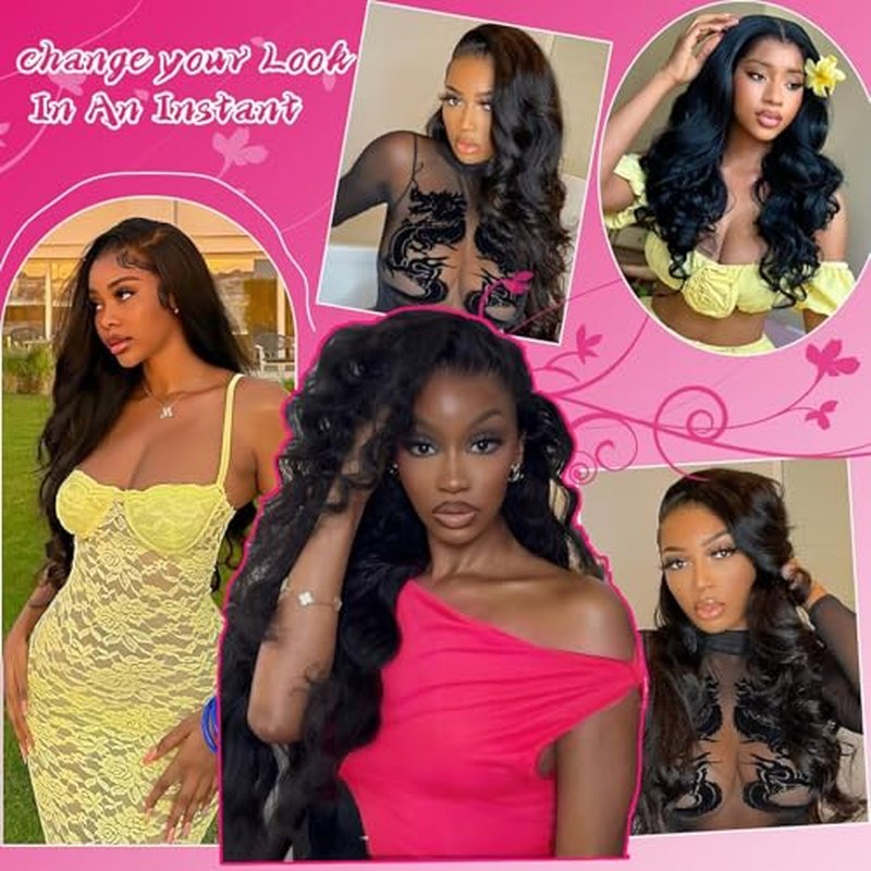 13x6 Lace Front Wigs Human Hair Pre Plucked, 180% Density Body Wave HD Transparent Lace Frontal Wigs with Baby Hair for Women, Glueless Wig, Natural Black, 26 Inch