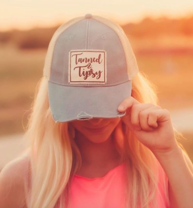 VINTAGE LIFE Baseball Cap for Women Funny Trucker Hat Cute Distressed Ball Caps (Tanned & Tipsy, Teal Blue)