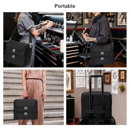 Tattoo Travel Case Holds 54 Bottles (30ml/1fl.oz) & Tattoo Supplies and Equipment, Large Travel Carring Case Double-Layer Organizer Shoulder Bag for Large Tattoo Stencil Printer