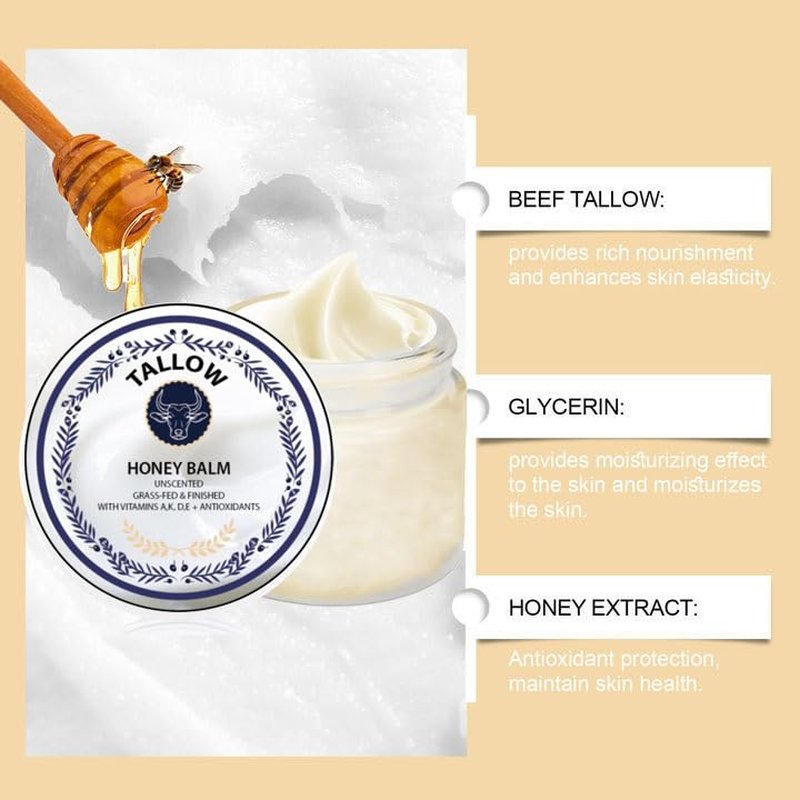Grass Fed Honey & Tallow Balm - Natural Whipped Moisturizer for Face & Body | Unscented 2 oz
