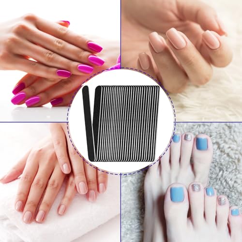 Emery Board Nail Files (24 Pack), 100/180 Grit Wooden Nail File for Natural Nails, 7 Inches Emory Filers Manicure Tool Set Disposable Nail File for Home Salon Black