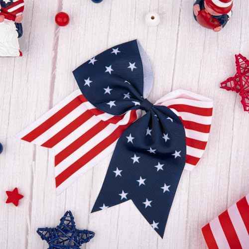 American USA Flag Cheer Bows for Girls,Red White and Blue Patriotic Flag Festival Hair Bow With Elastic Band Hair Accessories (Red 20pcs)