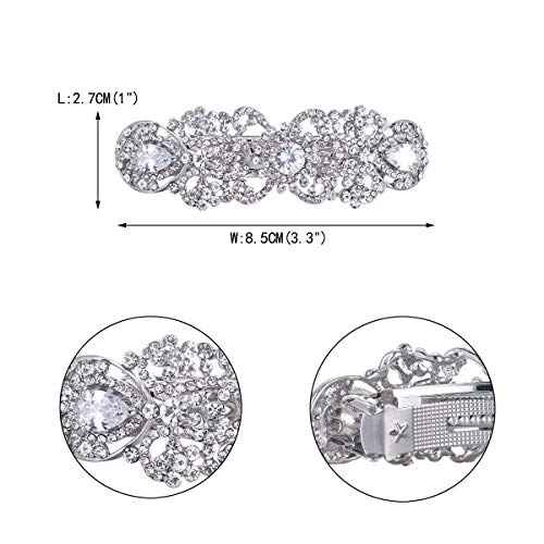EVER FAITH Silver-Tone Austrian Crystal CZ Art Deco Flower Tear Drop Hair Barrette Clip Clear