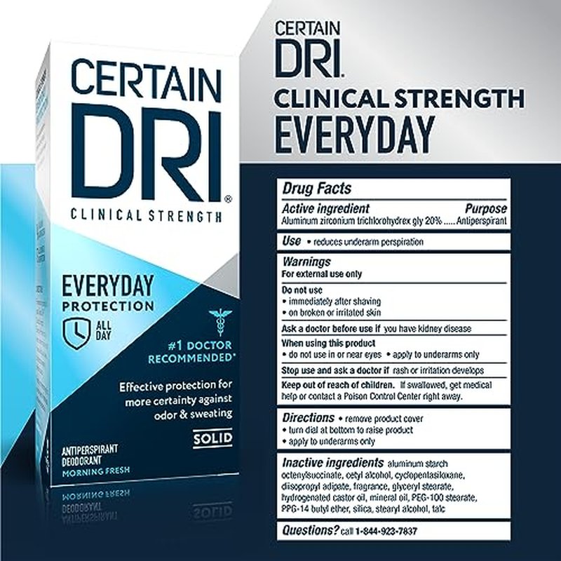 Certain Dri Everyday-Strength Clinical Antiperspirant - 72-Hour Sweat Protection for Hyperhidrosis - Doctor-Recommended - Travel-Friendly - Fresh Scent - 2.6 oz