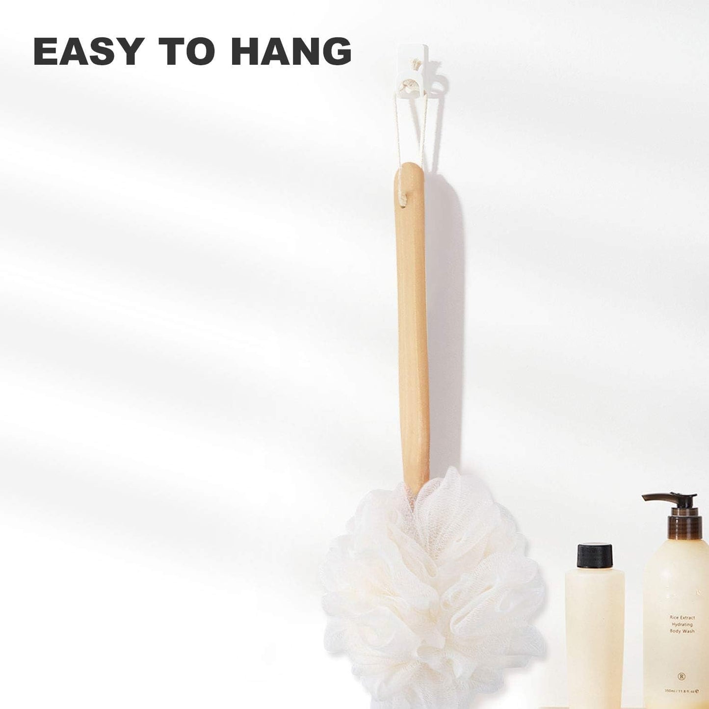 Loofah with Handle, Loofah on a Stick, Shower Sponge with Handle, Bath Brush, Shower Brush for Body, Back Scrubber for Shower, PE Soft Mesh Luffa for Men and Women