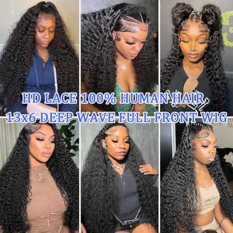 Deep Wave Lace Front Wigs - Human Hair, 200 Density, 13x6 Deep Curly, Glueless Frontal Wigs, Pre Plucked With Baby Hair, HD Lace Front, 20 Inch