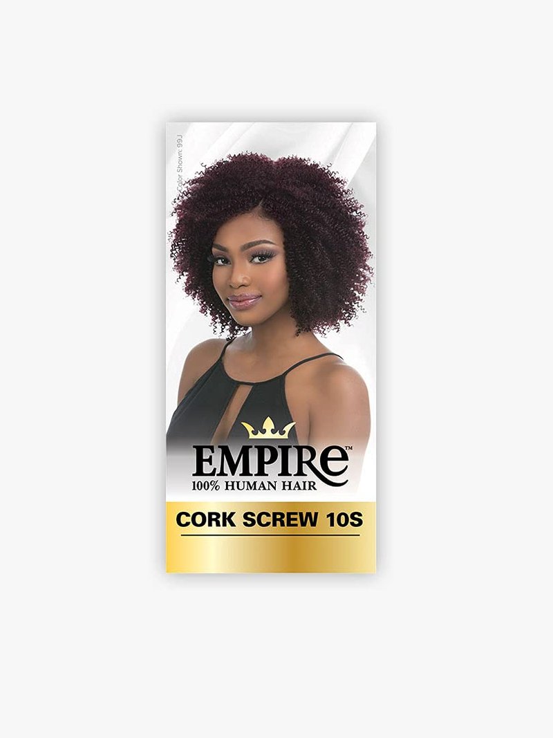 Sensationnel Empire Curly human hair - cork screw 10s 3pcs tangle free weaving for quick weave and sew in styles for faux highlights (1B OFFBLACK)