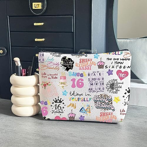 WCGXKO Happy 16th Birthday Gift Sweet 16 Birthday Hello 16 Canvas Zipper Pouch Bag (16 birthday)