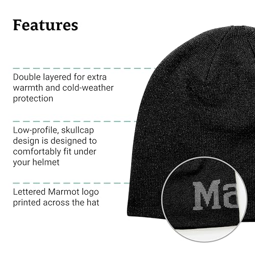 MARMOT Summit Hat - Knit Skullcap Beanie, Black/Steel Onyx, One Size