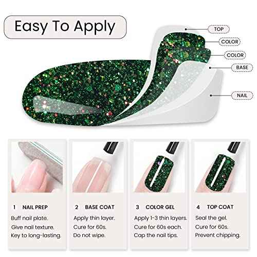 MAYCHAO 15ML Christmas Green Glitter Gel Nail Polish 1Pc Green Glitter Gel Polish Soak Off UV LED Nail Polish Nail Art Starter Manicure Salon DIY at Home, 0.5 OZ