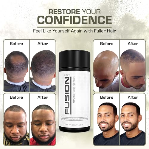 Hair Fibers for Thinning Hair - (1.05 Oz) Real Human Hair Building Fibers to Conceal Bald Spots and Thinning Hair, Root Touch Up and Volumizer, Black