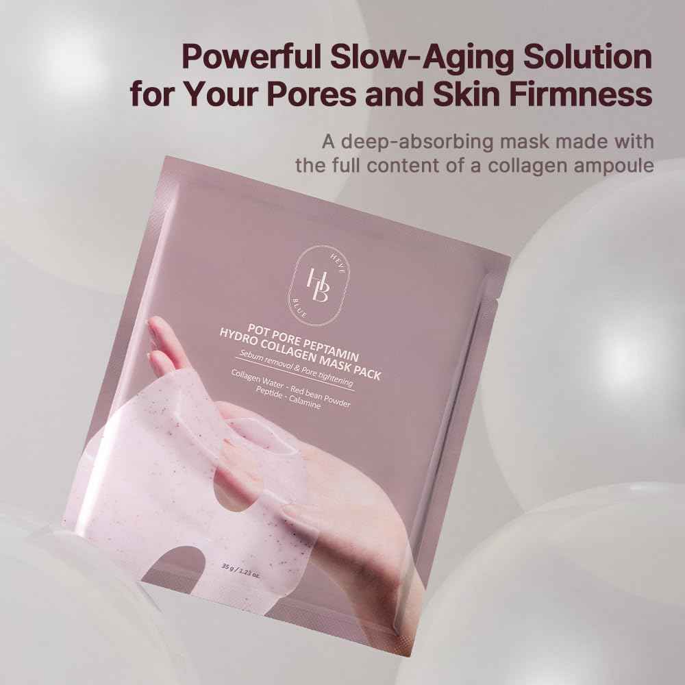 HEVEBLUE Pot Pore Peptamin Hydro Collagen Mask Pack 4ea - Hydrating Overnight Hydrogel Mask, Skin Firming, Pore Tightening, Hypoallergenic,Collagen Ampoule Absorbing Over Time