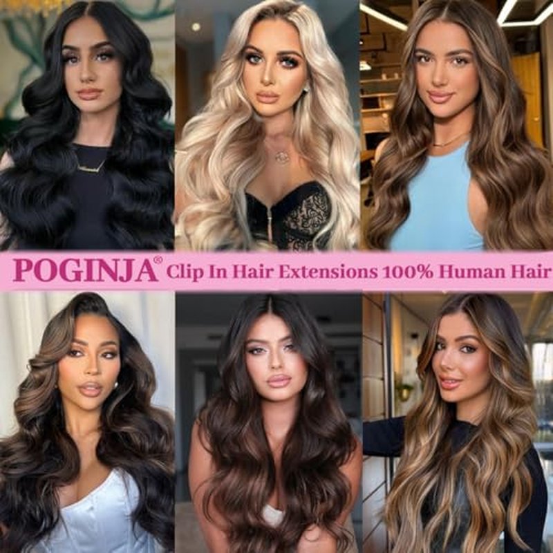 Clip in Hair Extensions Real Human Hair, Remy Human Hair Extensions Clip ins for Women, 100% Natural Human Hair, Double Weftm, 24inch 120g 8Pcs, #1 Jet Black