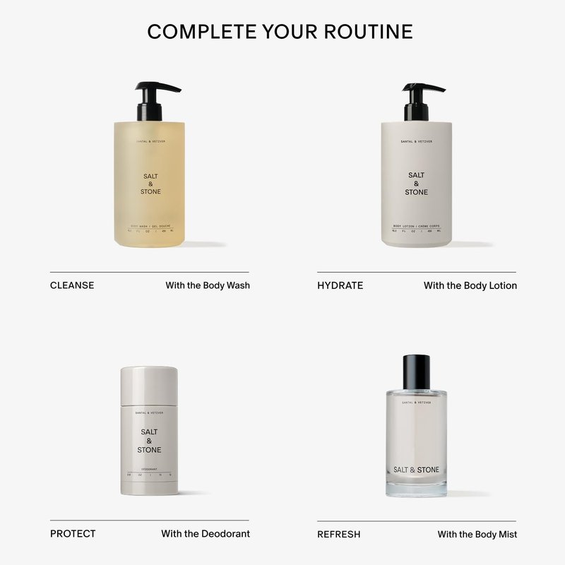 Salt & Stone Body Mist | Santal & Vetiver | Skincare Infused Hair & Body Spray for Women and Men | Hydrating Fragrance with Glycerin and Red Algae | Vegan, Cruelty Free, 3.4 fl oz