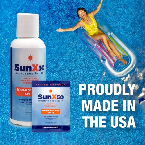 CoreTex Sun X 50 SPF Broad Spectrum Sunscreen Packets - Pack of 50 Paraben, Oxybenzone, Octinoxate, & Oil Free Sunscreen - No White Cast and Water Resistant Up to 80 Minutes