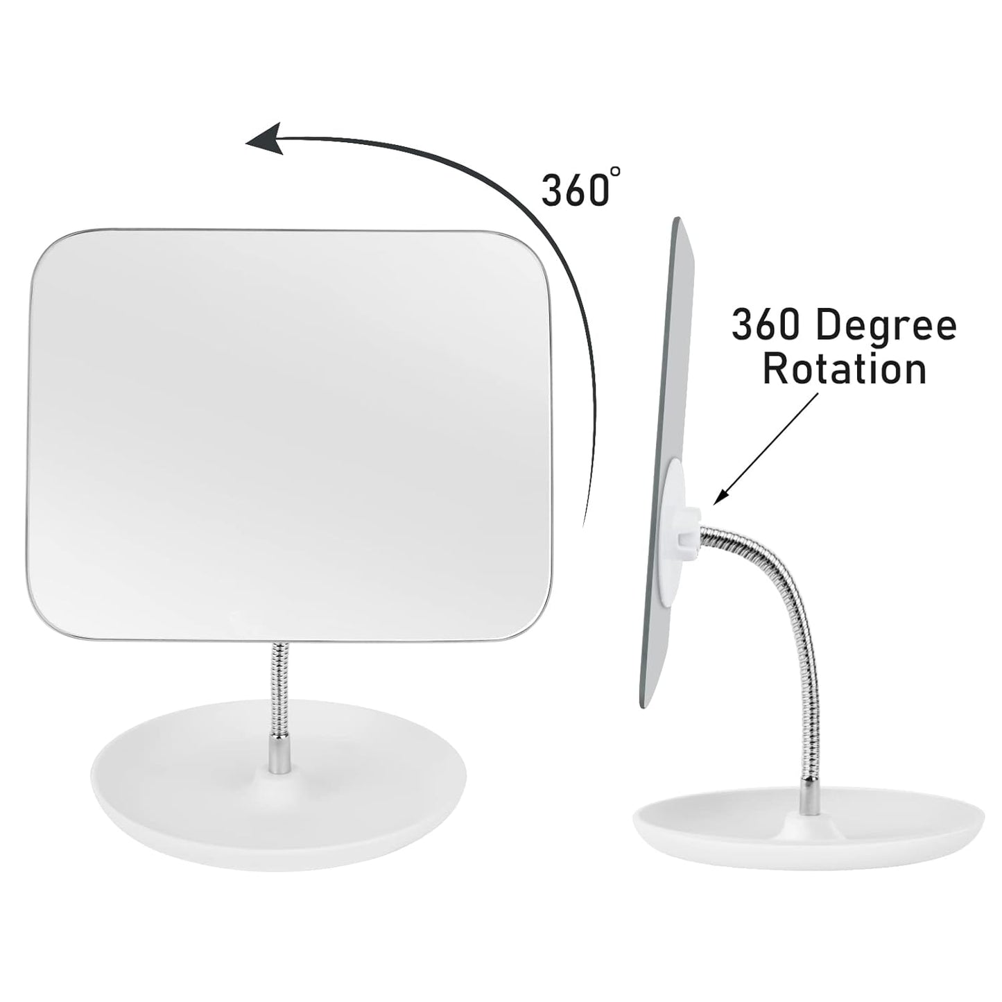 LFOYOU Table Vanity Mirror with Stand - Makeup Mirror for Desk - Adjustable Flexible Gooseneck, 360°Rotation Folding Portable Bathroom Shaving Cosmetic Mirror Square