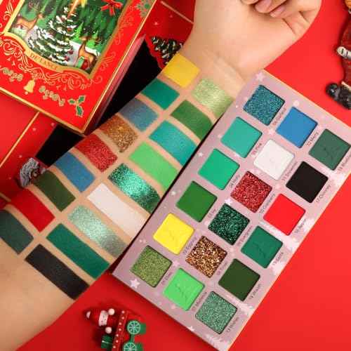 Afflano Green Eyeshadow Palette Christmas Makeup Gift, Multichrome Red Green Eyeshadow Palette High Pigmented, Emerald Forest Glitter green Eye Shadow White Black Lime Teal Blue Witch FX Xmas Makeup