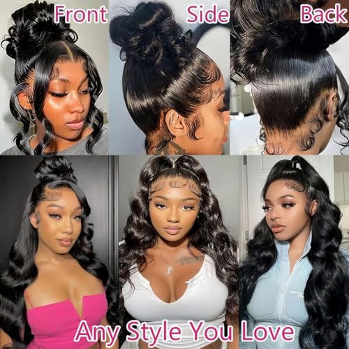 Body Wave 360 Lace Front Wigs Human Hair Pre Plucked Hidden Strap 20Inch 220% Density Drawstring Wig 360 HD Full Lace Human Hair Glueless Wigs for Black Women