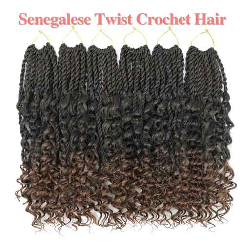 Senegalese Twist Crochet Hair - 8 Packs Boho Island Twist Crochet Hair with Curly Ends 16 Inch Pre Looped Goddess Crochet Twist Hair Extensions for Black Women (16 Inch(8 Packs), 1B/30)